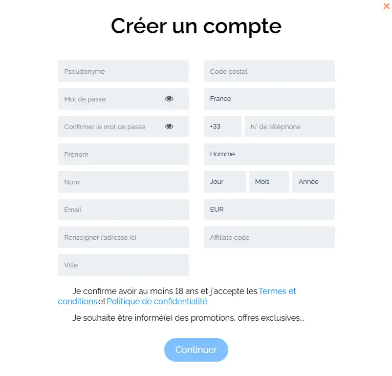 Processus d'inscription SPIN PANDA CASINO